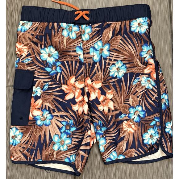 Lands’ End Boys Navy Blue Tropical Print Swim Trunks Size XL (14-16) - Picture 1 of 6